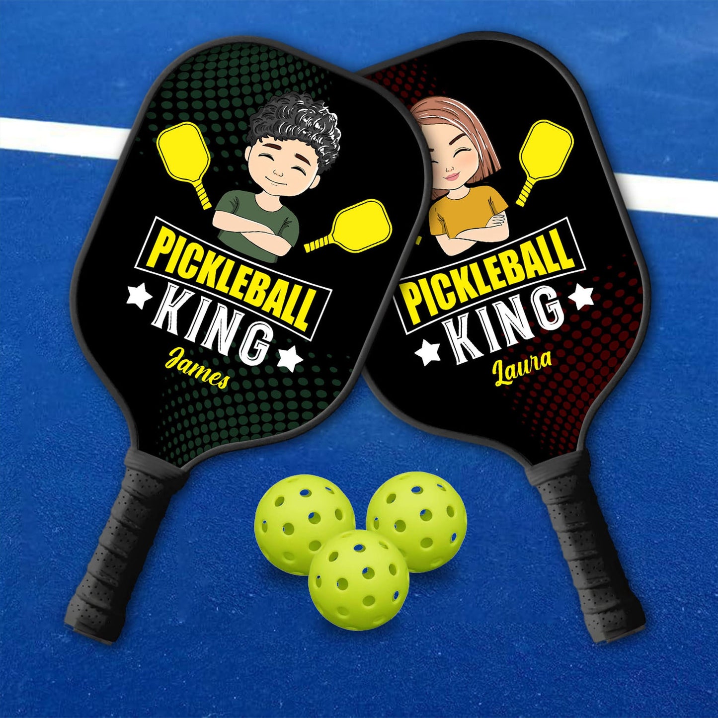 Pickleball König und Königin personalisierte benutzerdefinierte Name - Pickleball Paddel