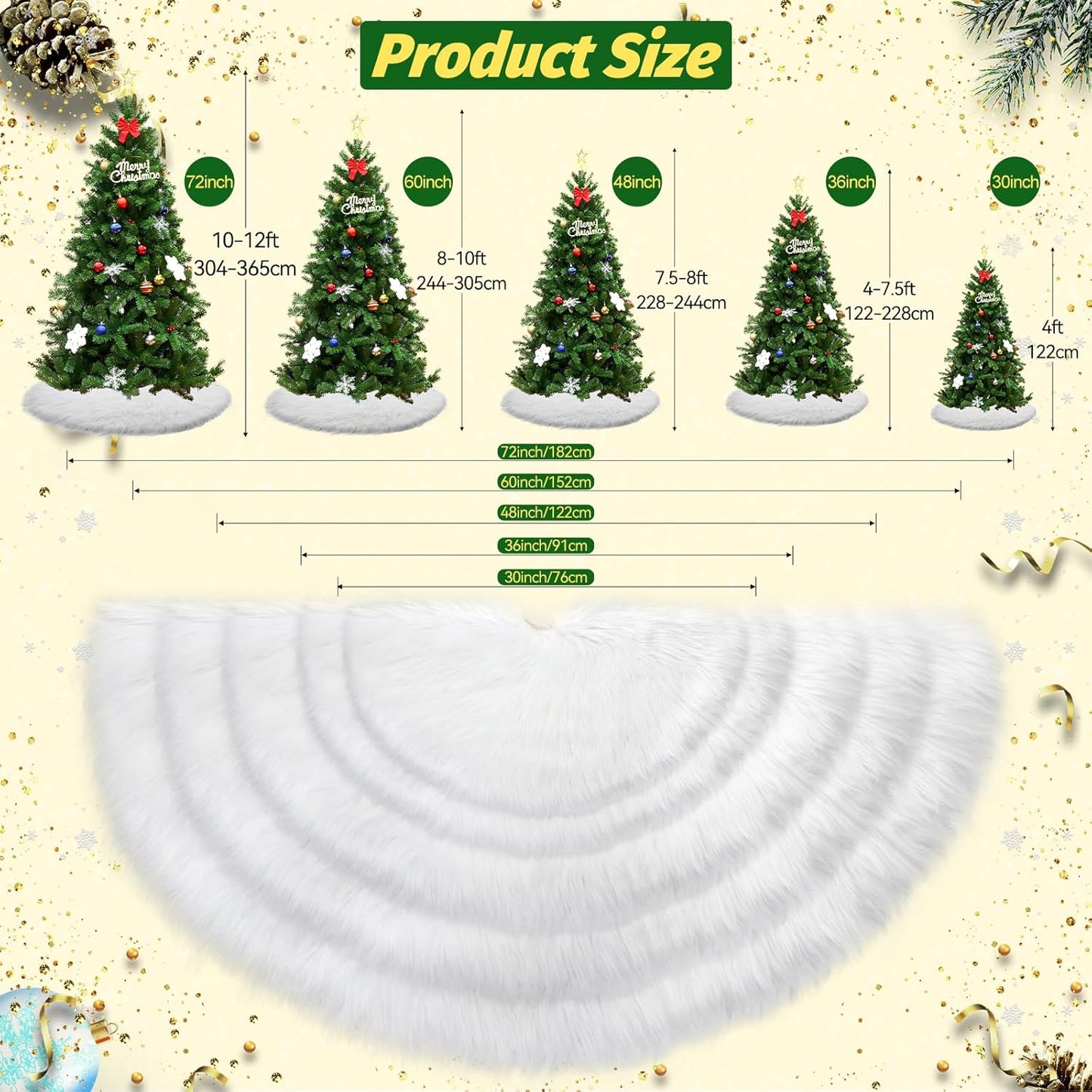 Christmas Tree Skirt, 48 Inch White Soft Faux Fur Tree Skirts, Plus Velvet Xmas Tree Skirt 30-72 Inch, Holiday Party Decor