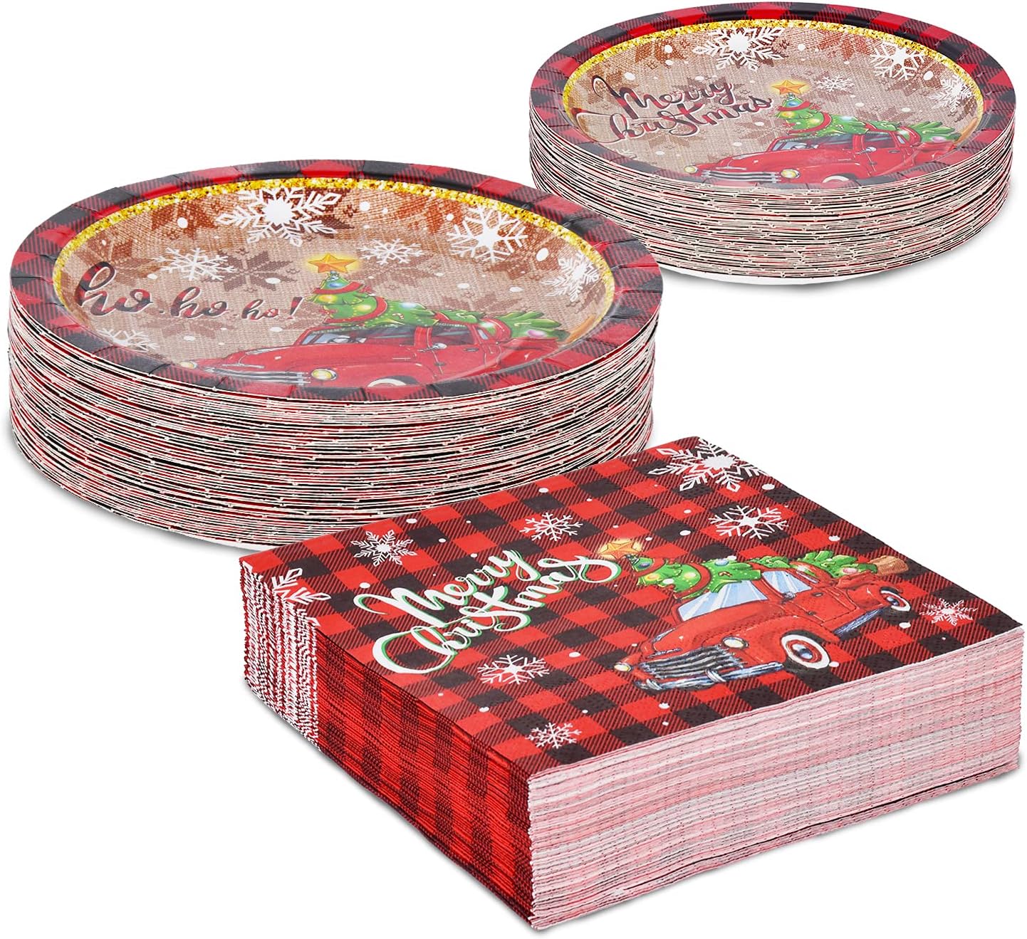 Christmas Plates and Napkins Set, 75 Pcs Disposable Paper Plate Sets for Merry Christmas Party Supplies Serve 25