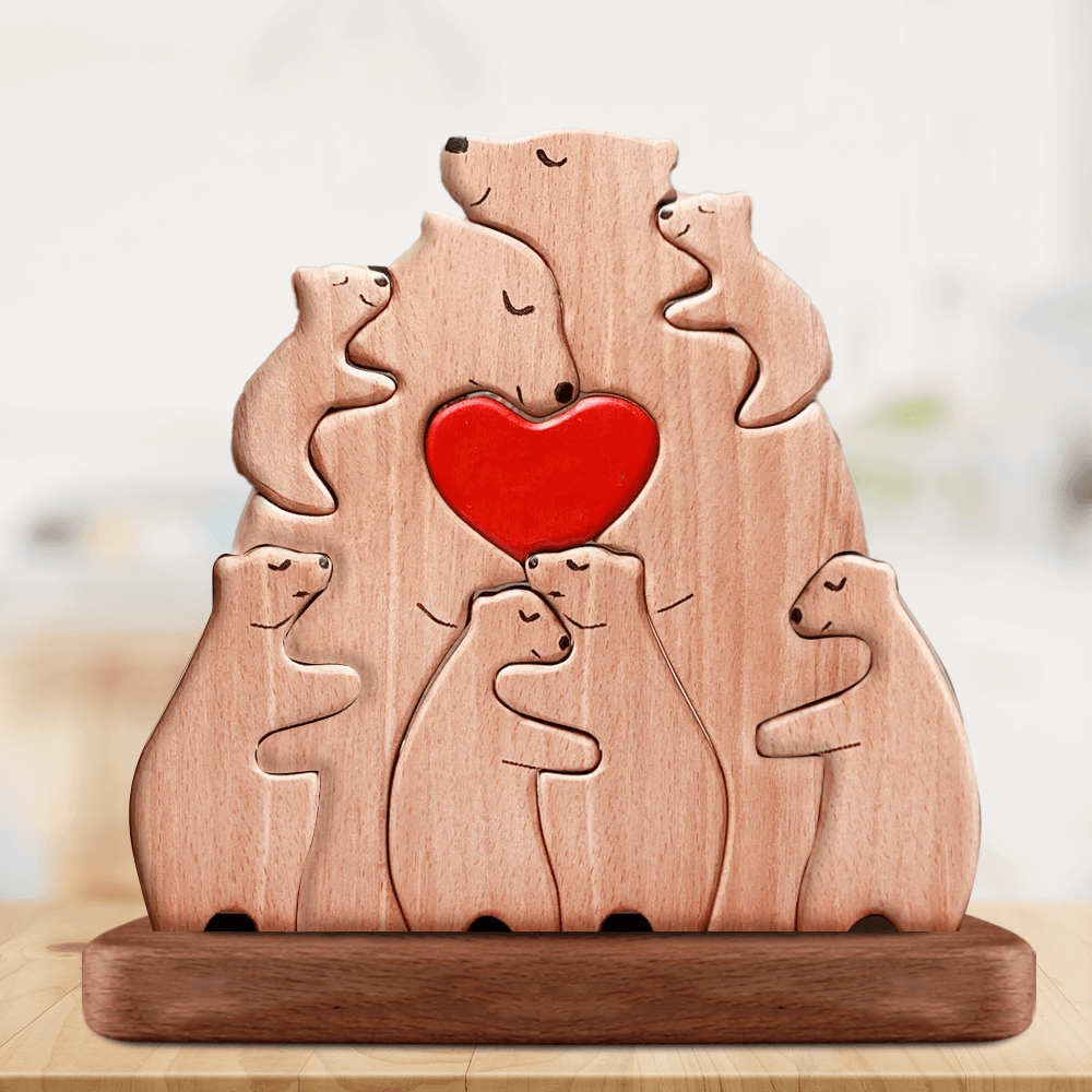 Non Custom Wooden Bears Family - Puzzle Wooden Bears Family - Wooden Pet Carvings