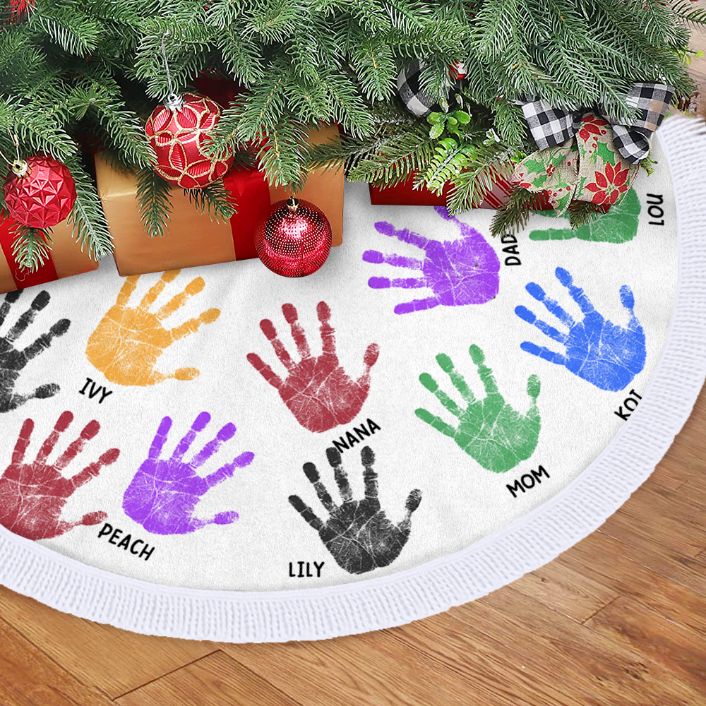 Christmas Tree Skirt - Personalized Christmas As A Family Handprints - Christmas Tree Cover 2024