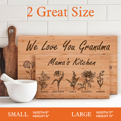 Personalized Gifts for Mom, Personalized Cutting Board, Birth Flower Mom Gifts from Daughter, Mama's Kitchen Grandmas Garden w/ Names