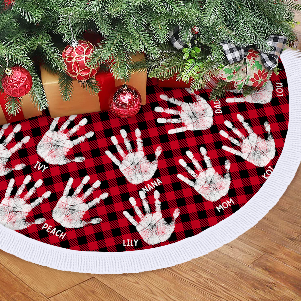 Christmas Tree Skirt - Personalized Christmas As A Family Handprints - Christmas Tree Cover 2024