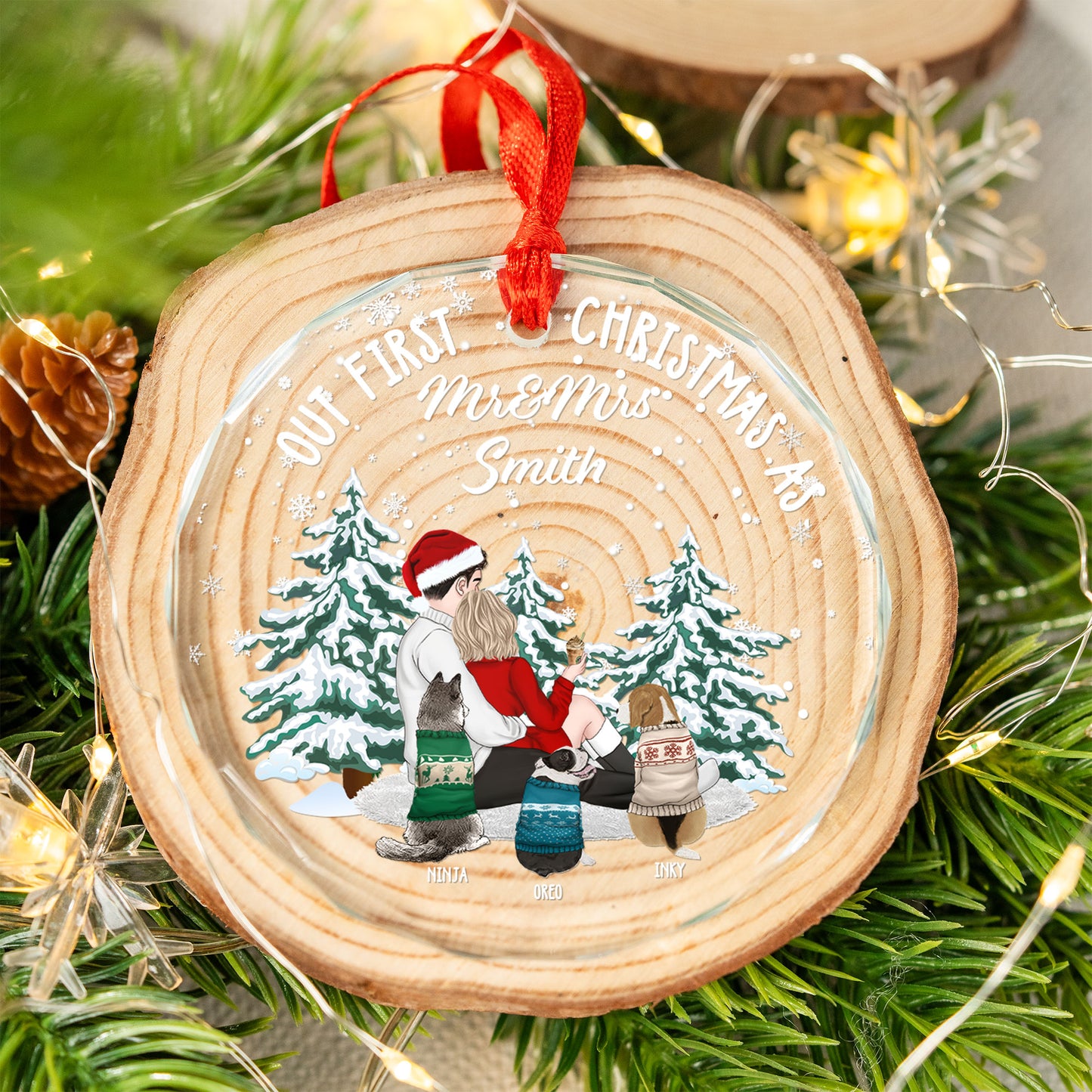 Personalisiertes Weihnachtsornament „Unser erstes Weihnachten als Mr. &amp; Mrs.“ aus Kristallglas – Weihnachtsornament für Paare 