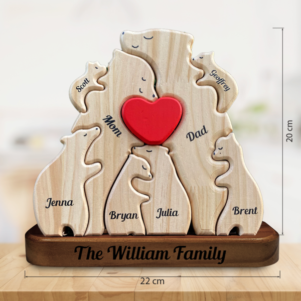 Personalisierte Holzbärenfamilie - Puzzle Holzbärenfamilie - Holzschnitzereien für Haustiere - Geschenk zum Muttertag