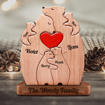 Personalized Wooden Bears Family, Bear Shaped Wood Puzzle with Custom Name- Gift for Mother's Day, Thanksgiving, Christmas