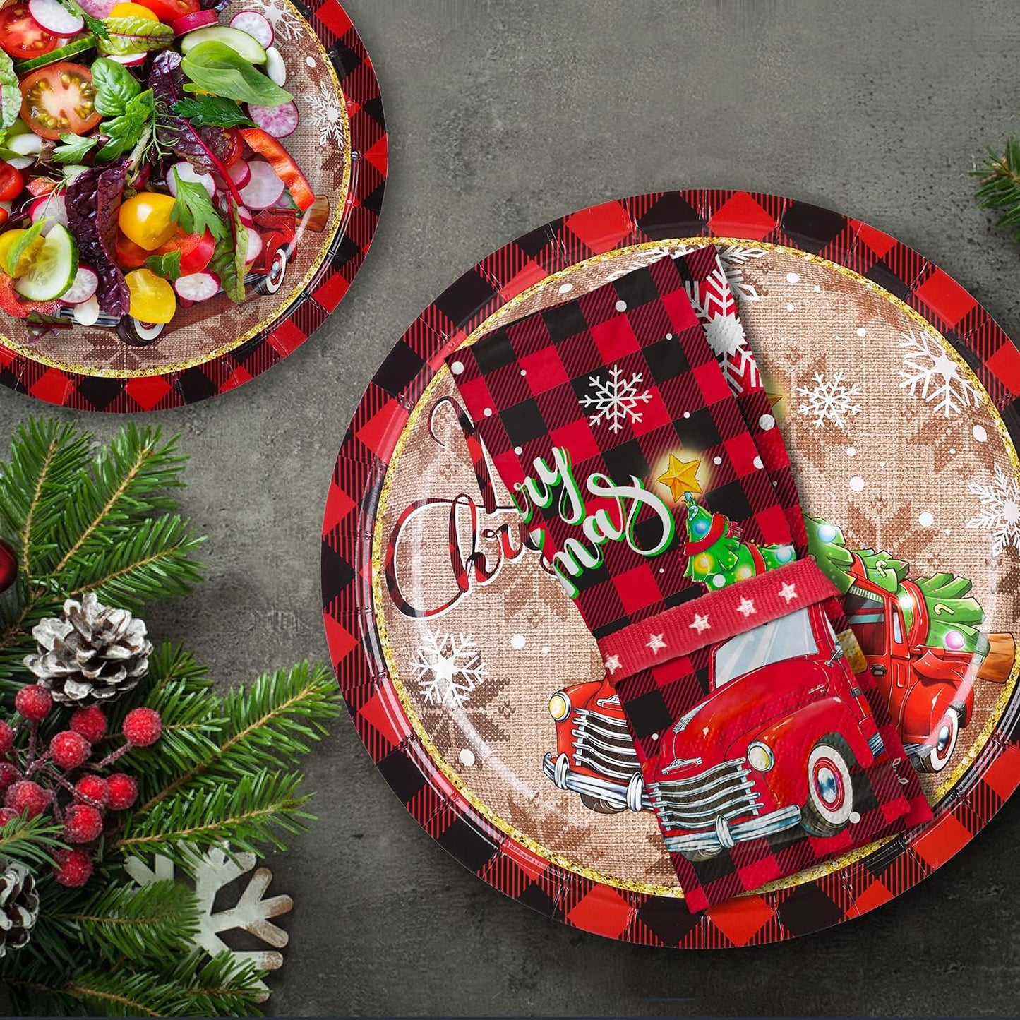 Christmas Plates and Napkins Set, 75 Pcs Disposable Paper Plate Sets for Merry Christmas Party Supplies Serve 25