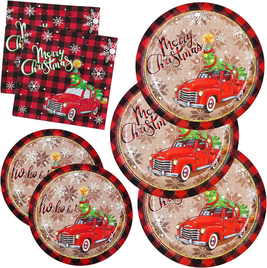 Christmas Plates and Napkins Set, 75 Pcs Disposable Paper Plate Sets for Merry Christmas Party Supplies Serve 25