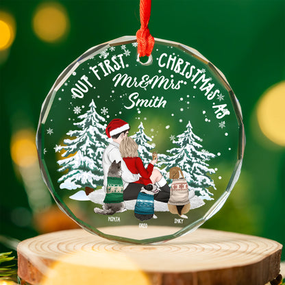 Personalisiertes Weihnachtsornament „Unser erstes Weihnachten als Mr. &amp; Mrs.“ aus Kristallglas – Weihnachtsornament für Paare 