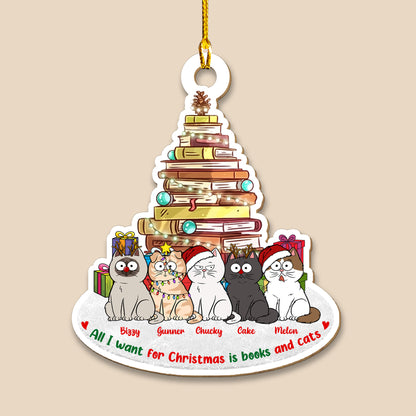 Alles, was ich mir zu Weihnachten wünsche, sind Katzen und Bücher, Weihnachtsbuchbaum-Weihnachtsschmuck – Holzschmuck in individueller Form – 1 Lagenholzschmuck 