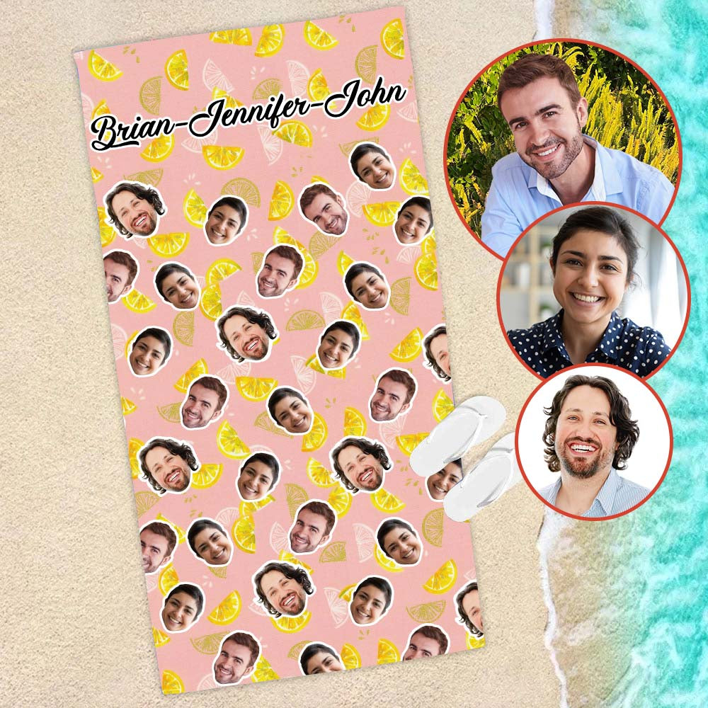 Personalized Face Rose Lemonade Beach Towel - Summer Vacation 2023