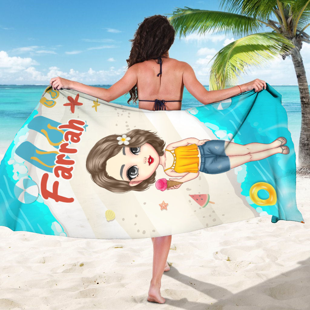 Personalisiertes Sommer Cartoon Mädchen Strandtuch - Sommerurlaub 2023, Geschenk für Besties, Beste Freunde Geschenk