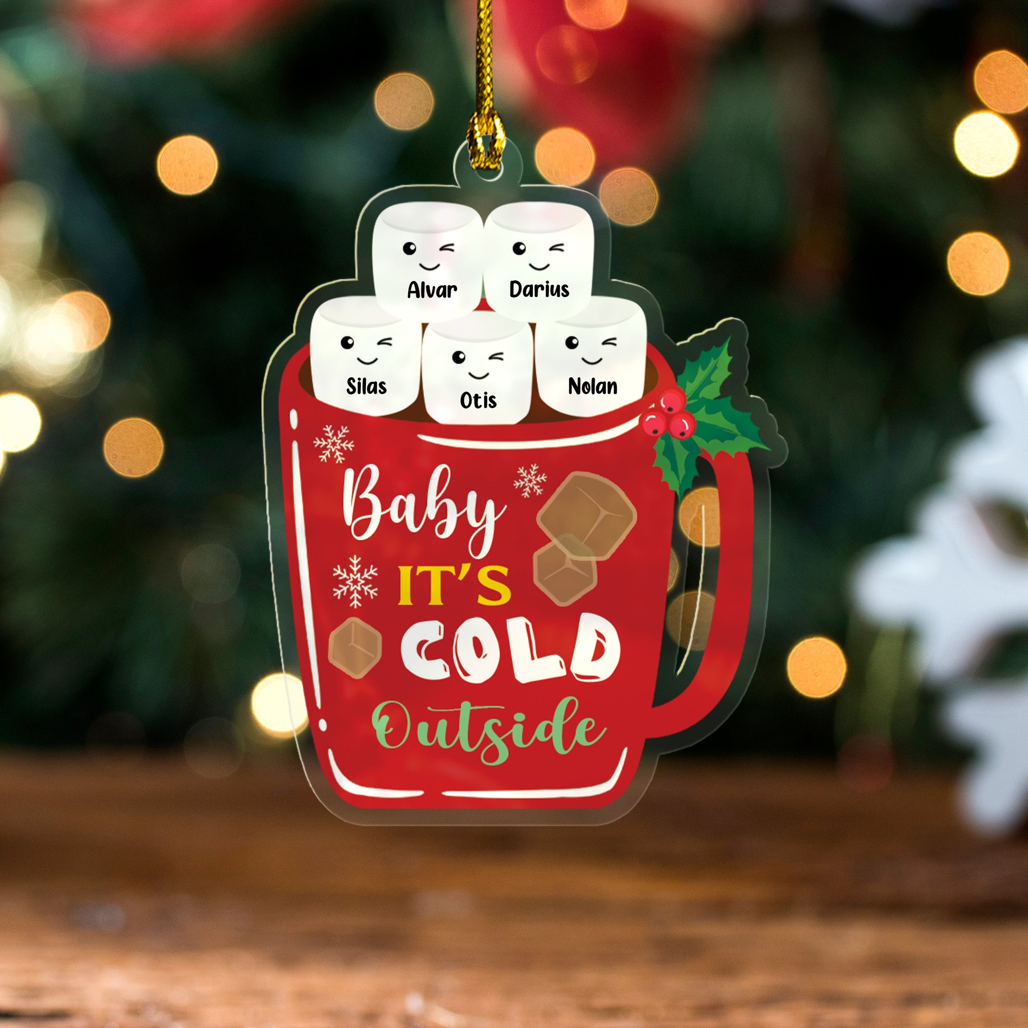 Baby Its Cold Outside Marshmallow Family Personalized Acrylic Ornament - Custom Shape Acrylic Ornament