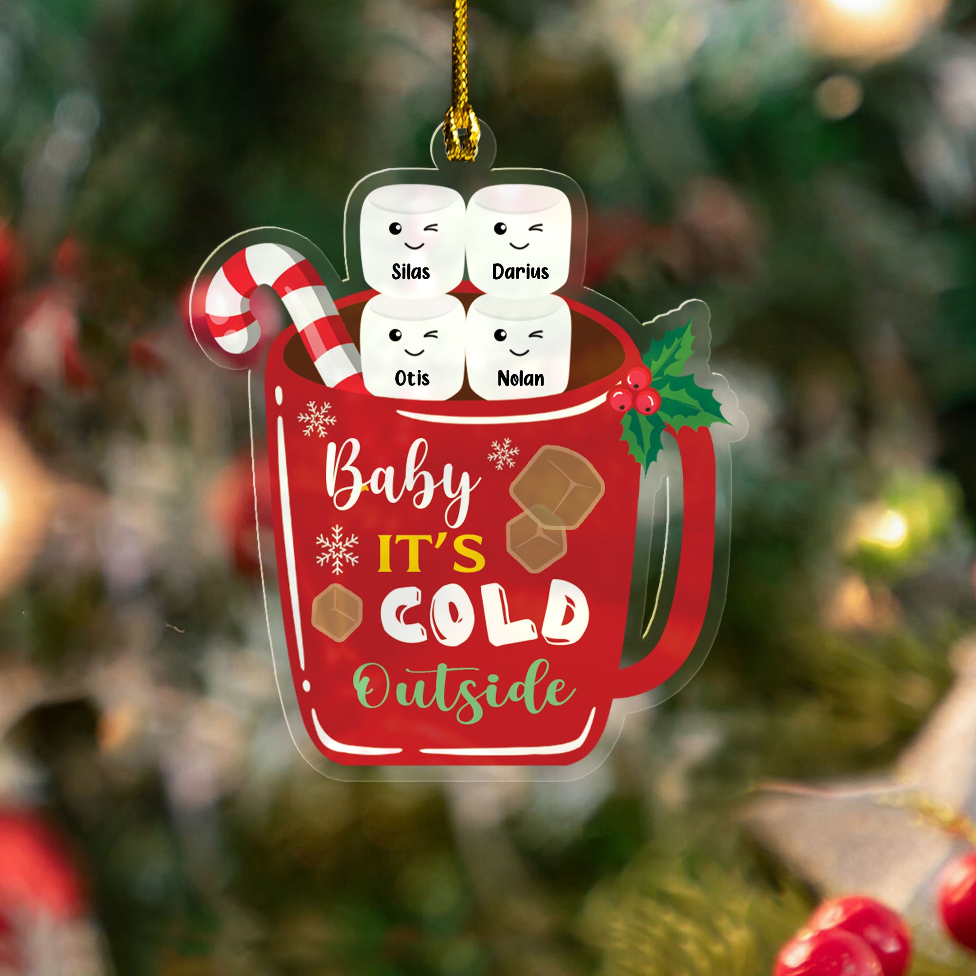 Baby Its Cold Outside Marshmallow Family Personalized Acrylic Ornament - Custom Shape Acrylic Ornament