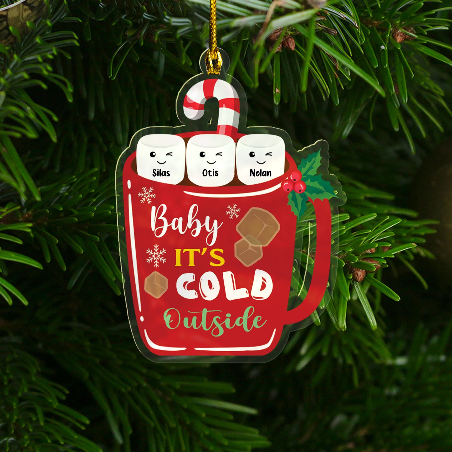 Baby Its Cold Outside Marshmallow Family Personalized Acrylic Ornament - Custom Shape Acrylic Ornament