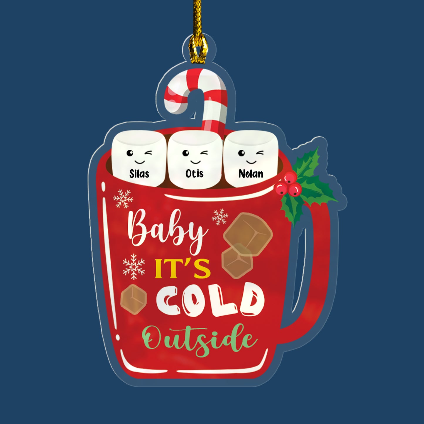 Baby Its Cold Outside Marshmallow Family Personalized Acrylic Ornament - Custom Shape Acrylic Ornament