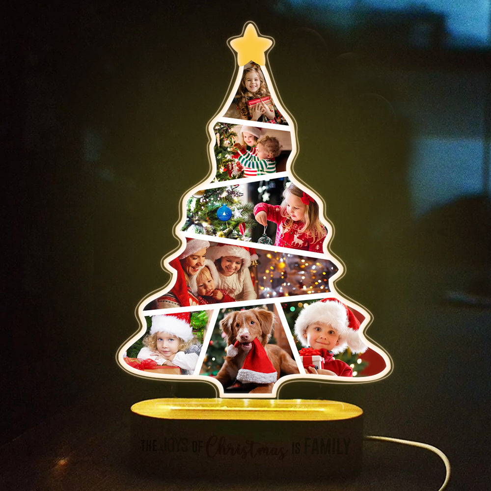 Die besten Momente Ihrer Familie – Laden Sie Ihr Foto hoch – Nachtlichtplakette in Weihnachtsbaumform