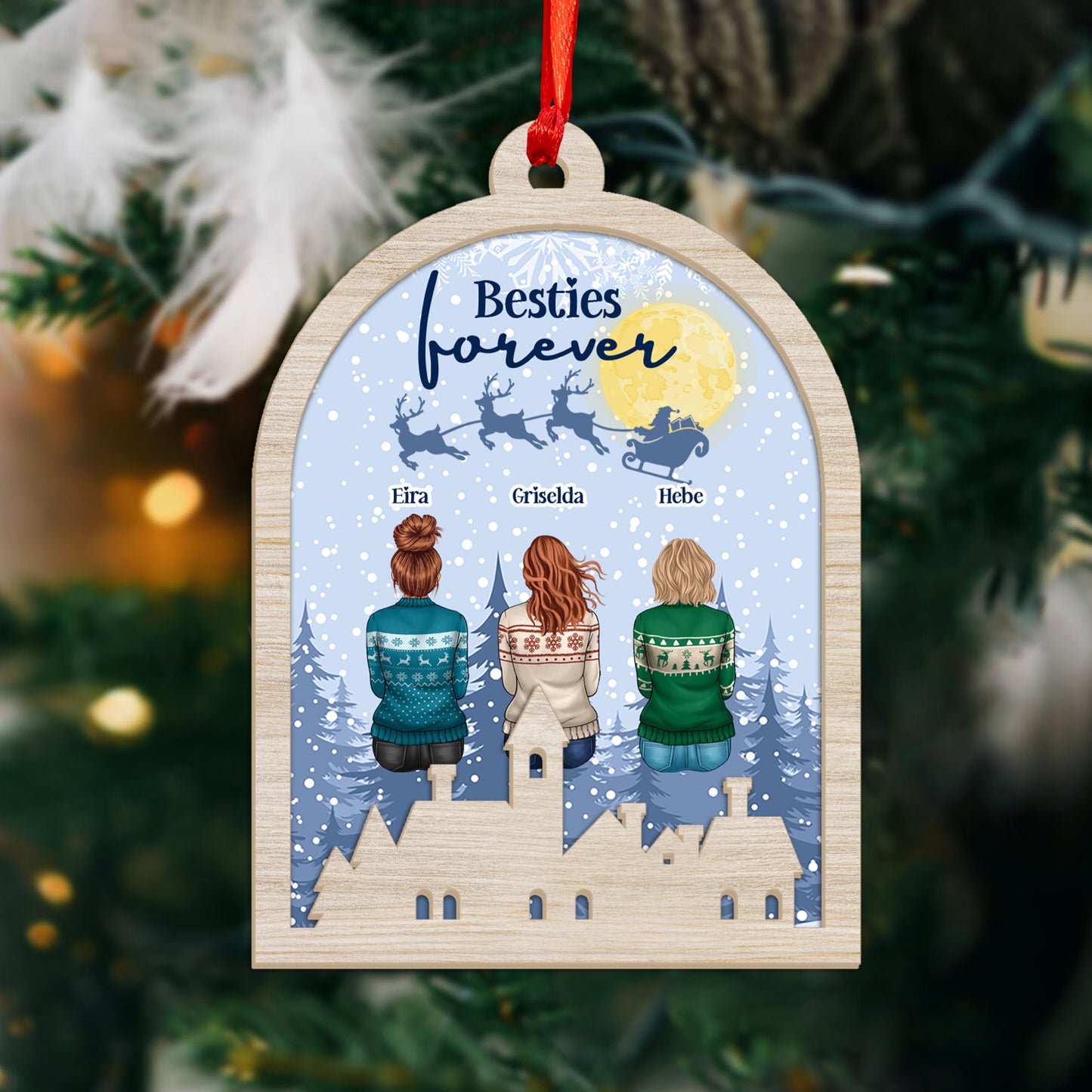 Besties Forever All Together On Holiday Christmas Ornament - Custom Shape Wood and Acrylic Ornament