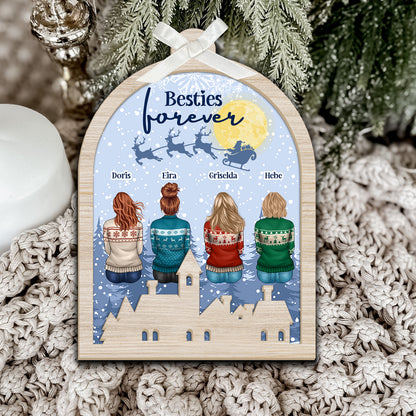 Besties Forever All Together On Holiday Christmas Ornament - Custom Shape Wood and Acrylic Ornament