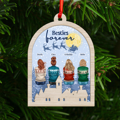 Besties Forever All Together On Holiday Christmas Ornament - Custom Shape Wood and Acrylic Ornament