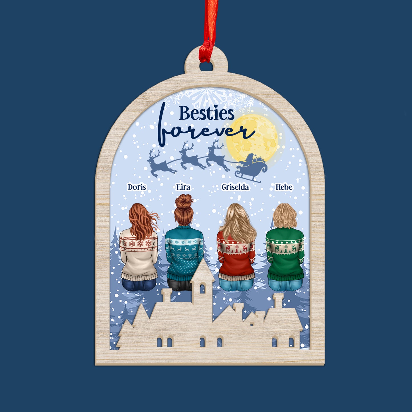 Besties Forever All Together On Holiday Christmas Ornament - Custom Shape Wood and Acrylic Ornament