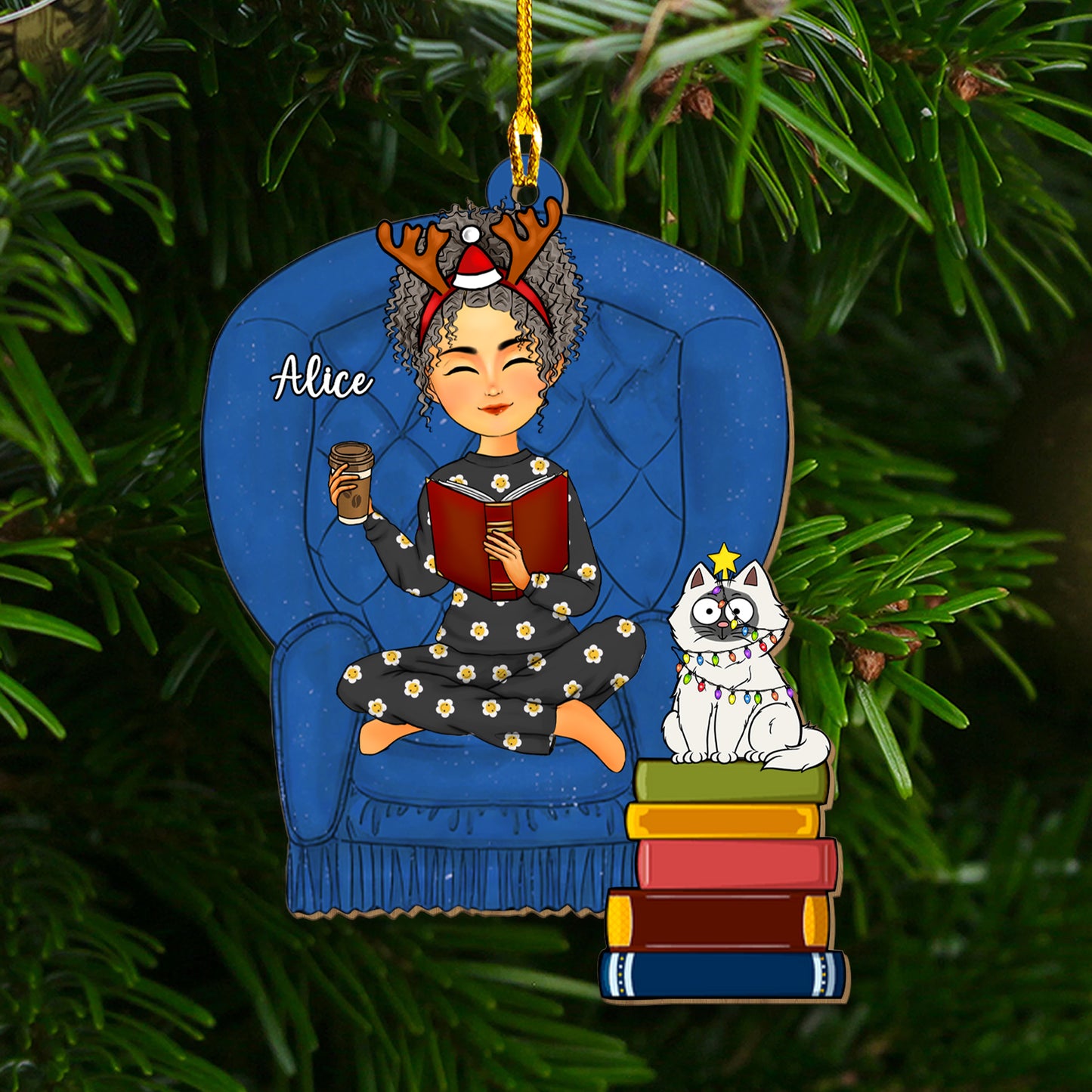 Katzen und Bücher sind ein wunderbares Weihnachtsornament für Buchliebhaber – Holzornament in individueller Form – 1 Lagen-Holzornament 