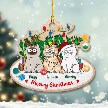 Katzen mit Weihnachtsbaum, miauendes Weihnachtsornament – ​​Holzornament in individueller Form – 1 Lagenholzornament 