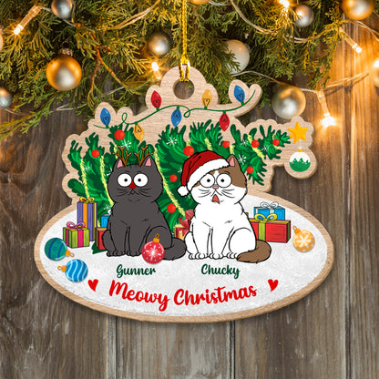 Katzen mit Weihnachtsbaum, miauendes Weihnachtsornament – ​​Holzornament in individueller Form – 1 Lagenholzornament 