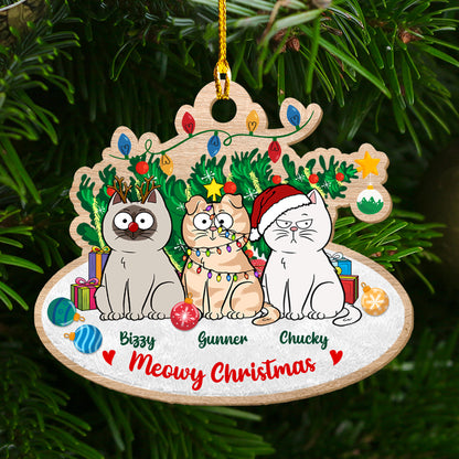 Katzen mit Weihnachtsbaum, miauendes Weihnachtsornament – ​​Holzornament in individueller Form – 1 Lagenholzornament 