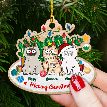 Katzen mit Weihnachtsbaum, miauendes Weihnachtsornament – ​​Holzornament in individueller Form – 1 Lagenholzornament 