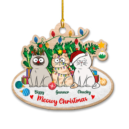 Katzen mit Weihnachtsbaum, miauendes Weihnachtsornament – ​​Holzornament in individueller Form – 1 Lagenholzornament 