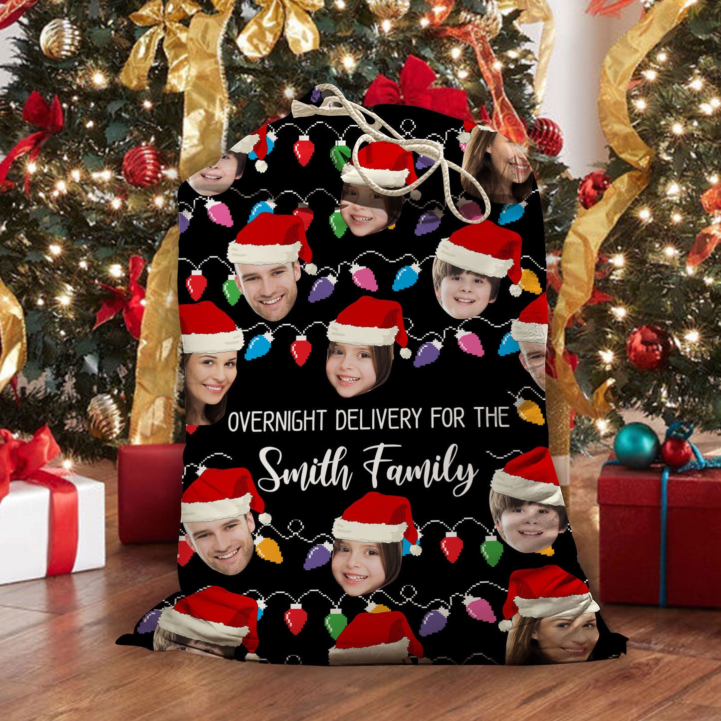 Christmas Gift For Family Overnight Delivery For Our Family Christmas Bag - Upload Photos Of Your Family- Personalized Custom Christmas Sack