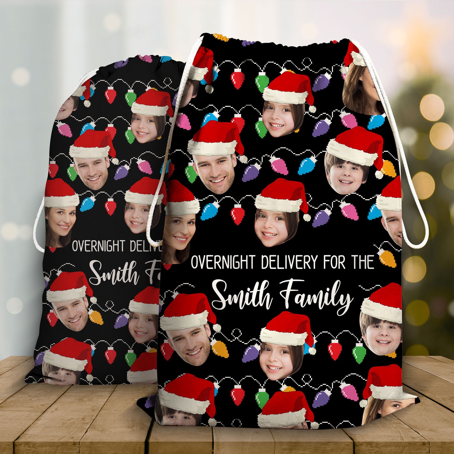 Christmas Gift For Family Overnight Delivery For Our Family Christmas Bag - Upload Photos Of Your Family- Personalized Custom Christmas Sack