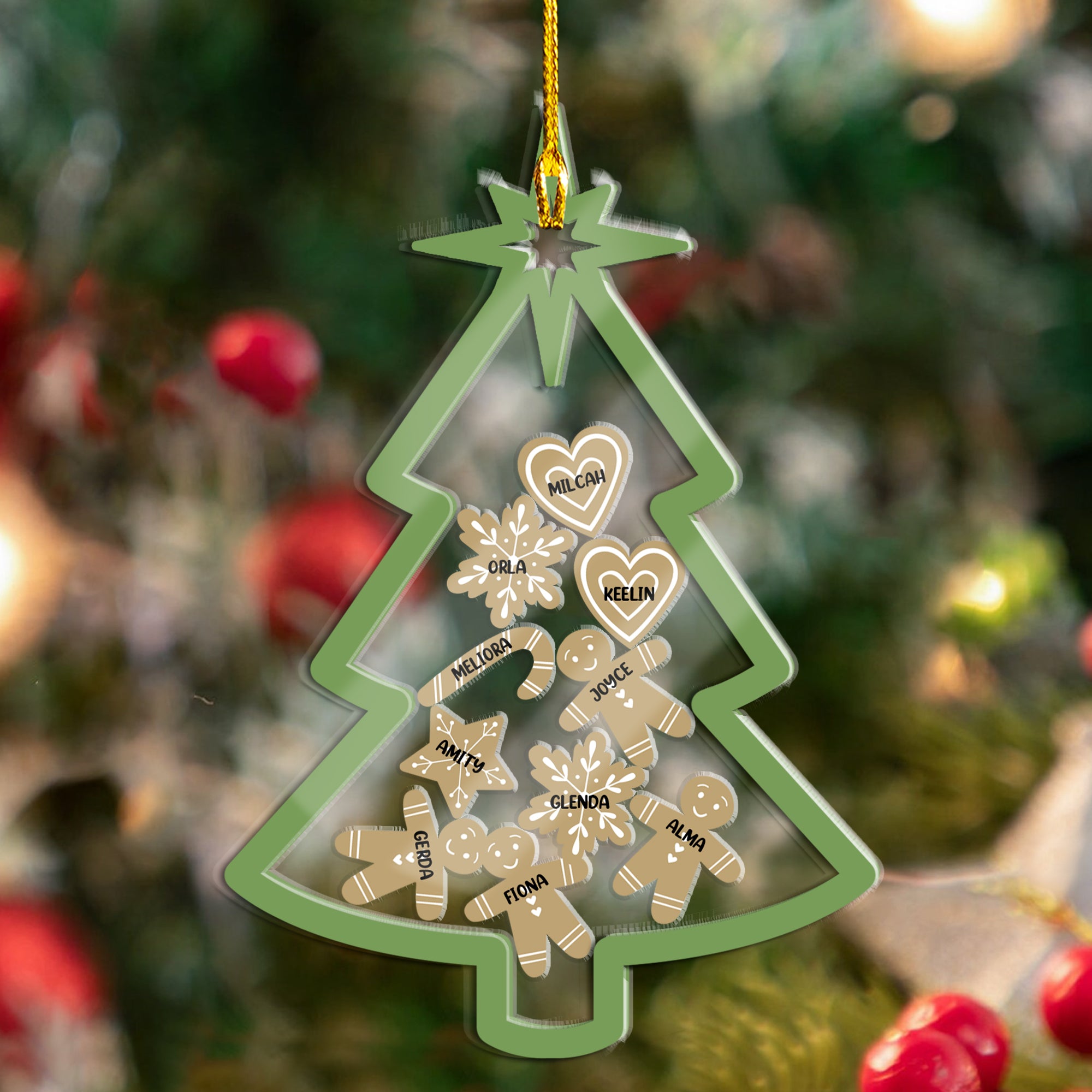 Christmas Tree With Gingerbread And Snowflake Family Gift - Custom Gingerbread Ornament