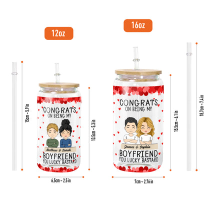 Glasflasche mit der Aufschrift „Congrats On Being My Boyfriend“/Mattierte Flasche mit Deckel und Strohhalm – personalisierte Glasflasche