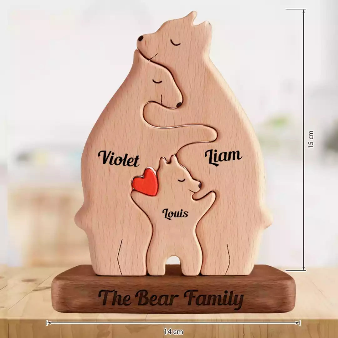 Personalisierte Holzbärenfamilie - Puzzle Holzbärenfamilie - Holzschnitzereien für Haustiere - Geschenk zum Muttertag