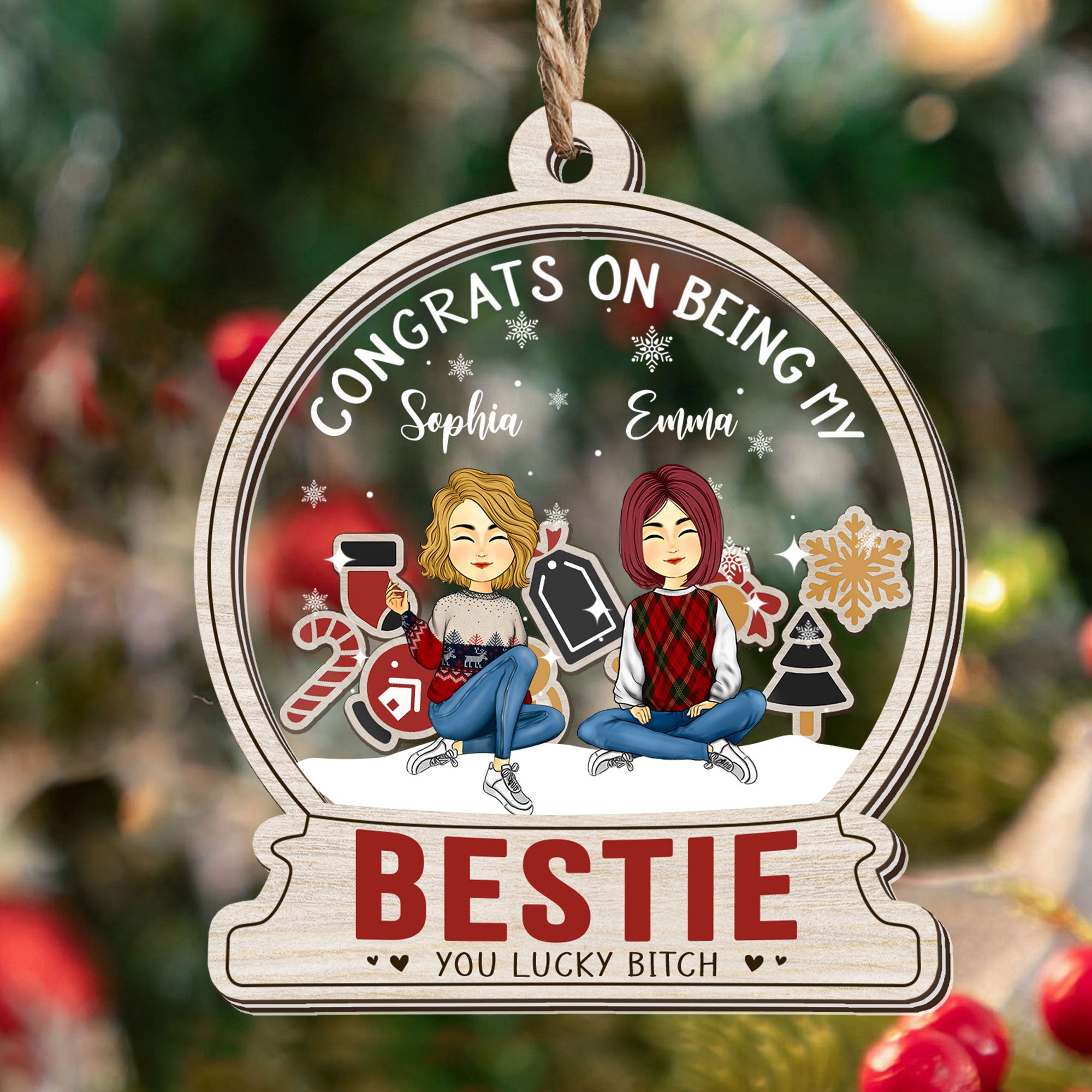 Congrat For Being My Bestie You Lucky Christmas Ornament - Custom Gingerbread Ornament