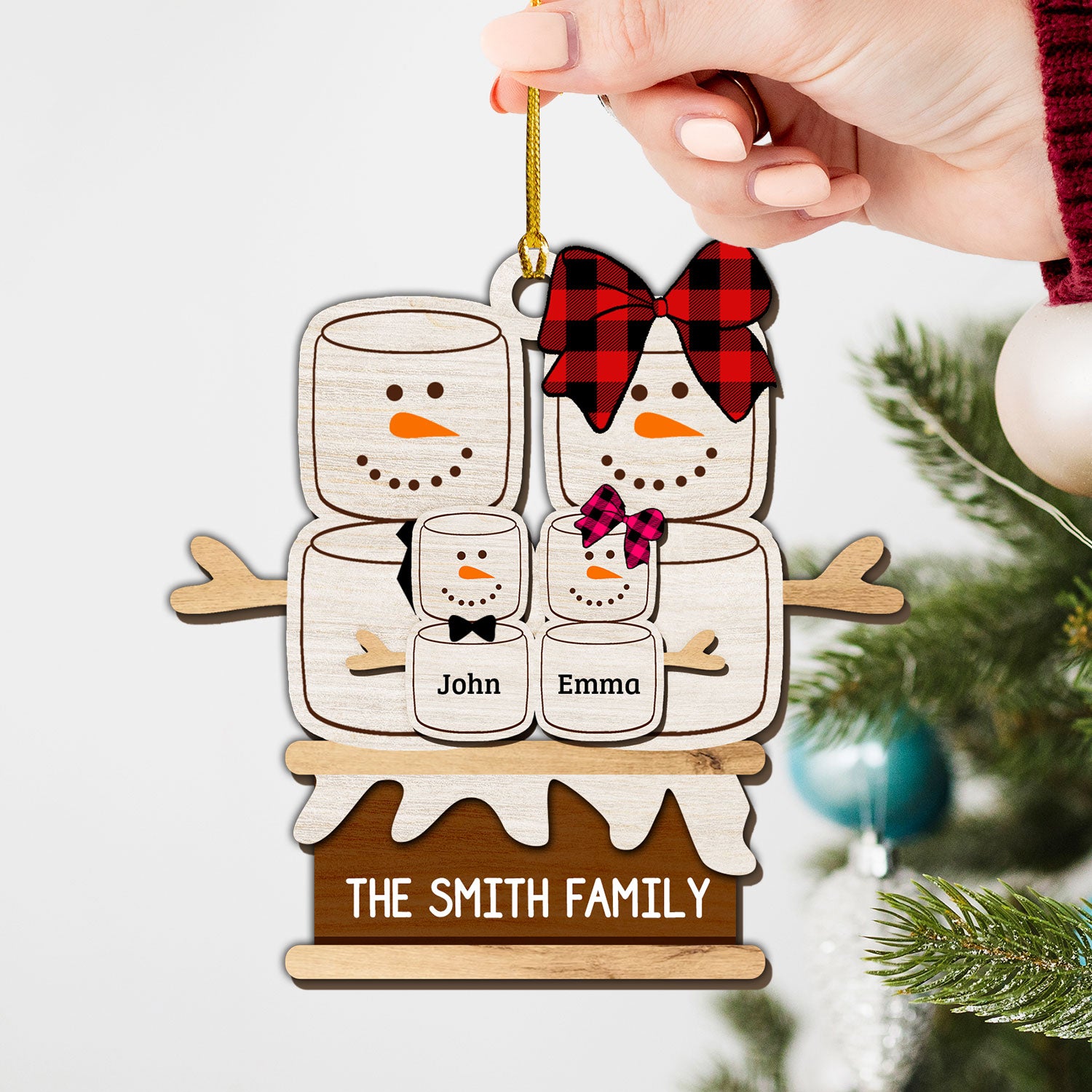 Cute Snowman Family Cozy Season - Custom Shape Wood Ornament - Wood Ornament 2 Layered