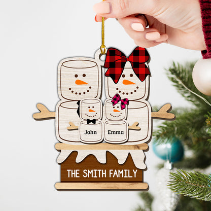 Cute Snowman Family Cozy Season - Custom Shape Wood Ornament - Wood Ornament 2 Layered