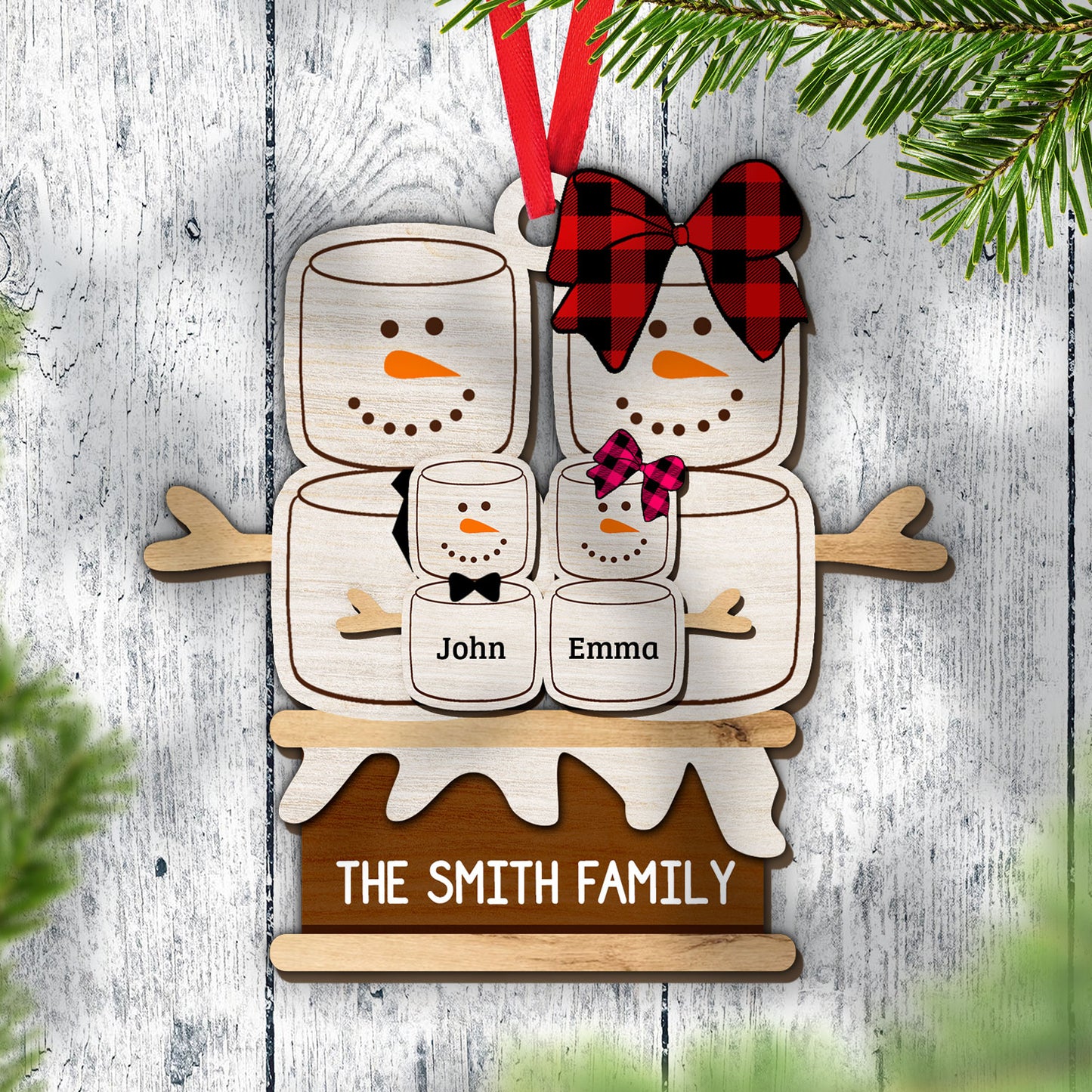 Cute Snowman Family Cozy Season - Custom Shape Wood Ornament - Wood Ornament 2 Layered