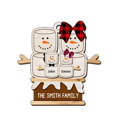 Cute Snowman Family Cozy Season - Custom Shape Wood Ornament - Wood Ornament 2 Layered