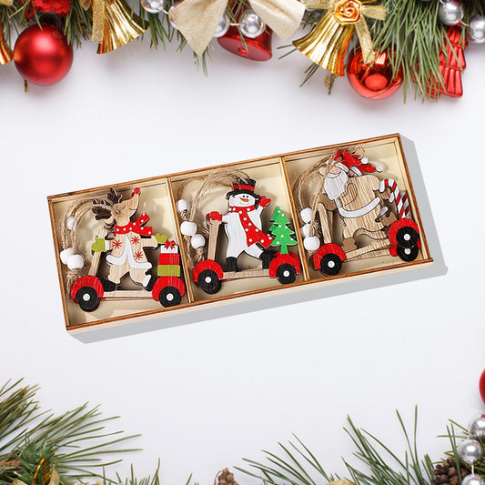 Niedliches Holz-Set mit drei hängenden Dekorationen für die Wand, Baumschmuck zum Aufhängen – Weihnachtsbaum zum Aufhängen