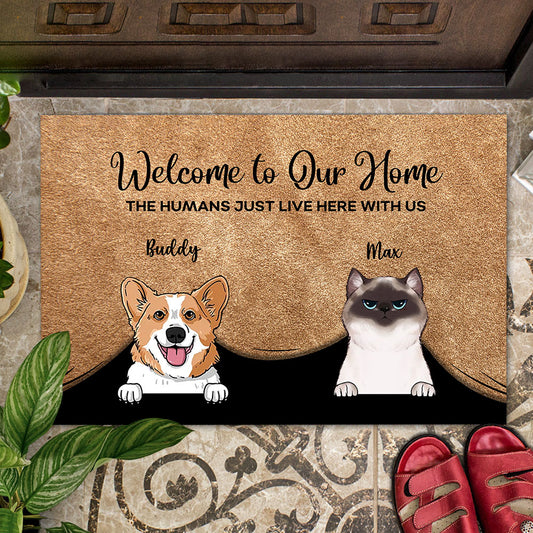 Welcome To Our Home Doormat, Funny Personalized Changing Pet Doormat