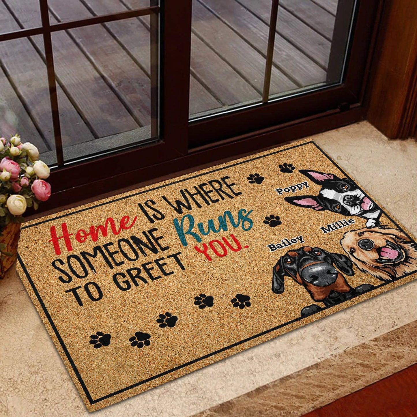 Personalisiertes Geschenk für Hundemama, Hundepapa, Katzenmama, Katzenpapa „Home Is Where“ Fußmatte