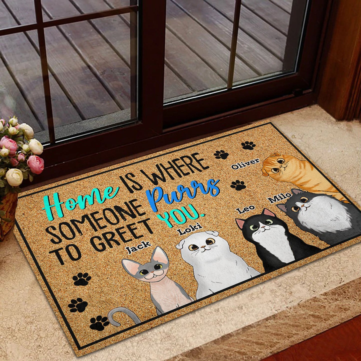 Personalisiertes Geschenk für Hundemama, Hundepapa, Katzenmama, Katzenpapa „Home Is Where“ Fußmatte