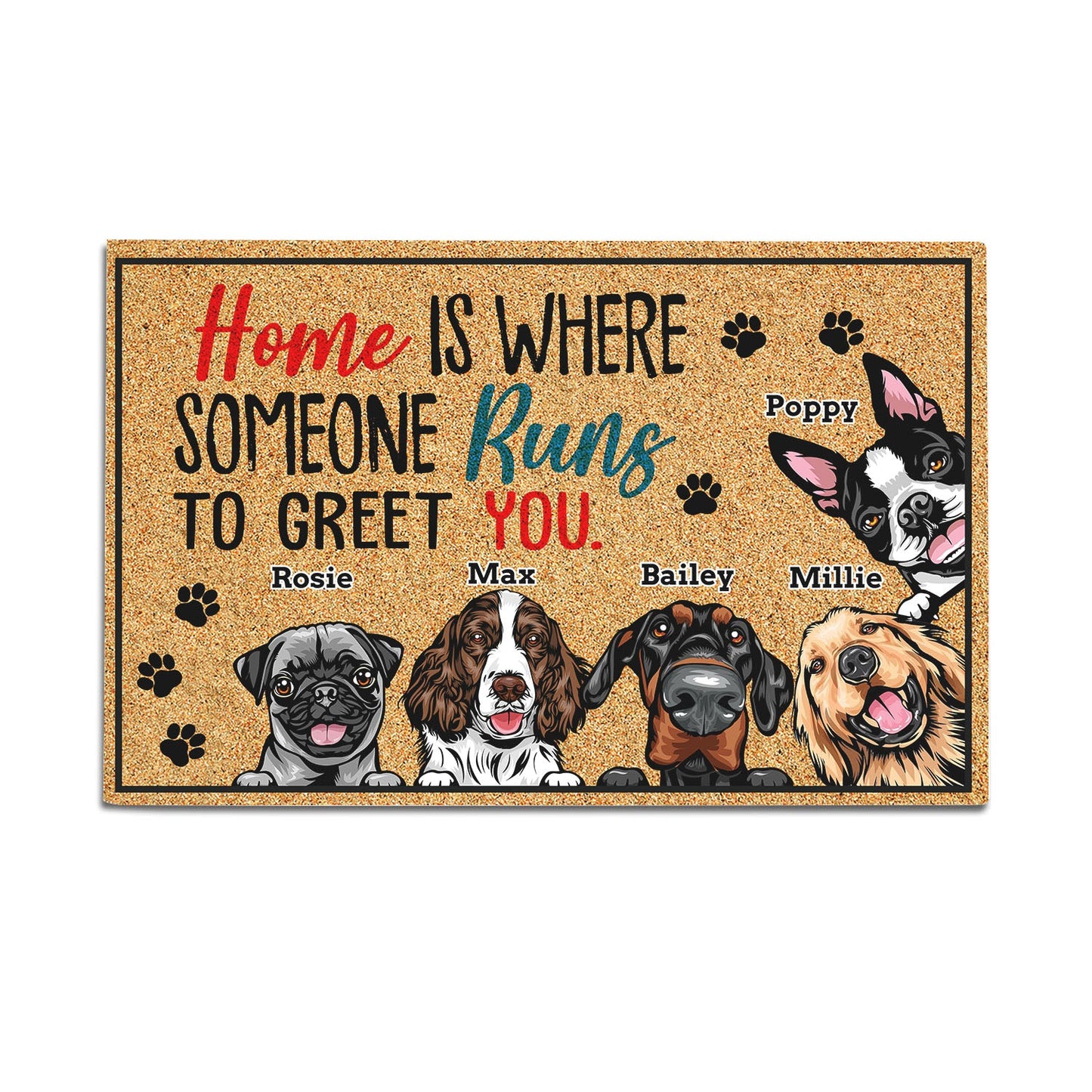 Personalisiertes Geschenk für Hundemama, Hundepapa, Katzenmama, Katzenpapa „Home Is Where“ Fußmatte