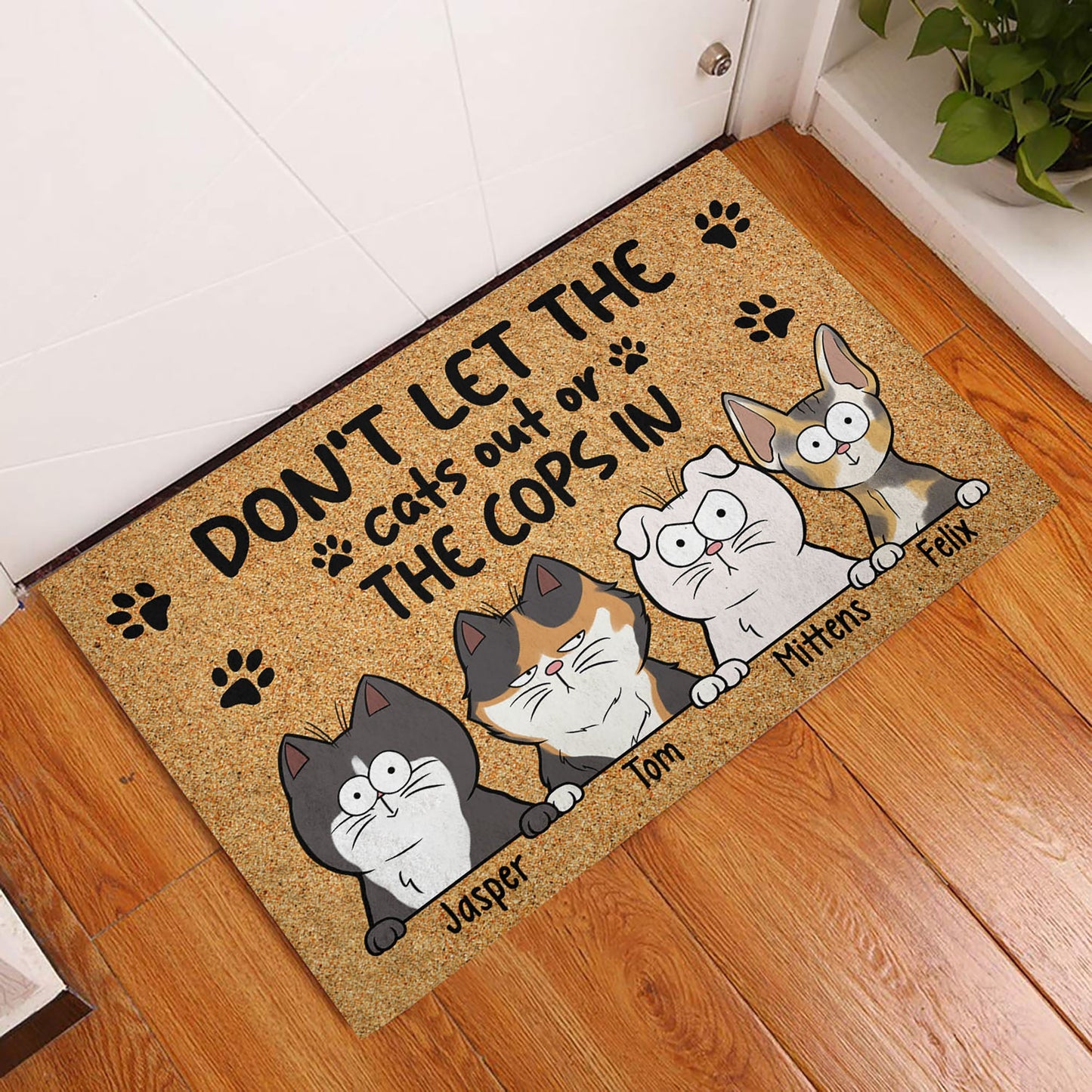 Personalized Cat Don't Let The Cat Out Or The Corp In Door Mat, Gift For Cat Lovers, Funny Gift For Cat Mom Cat Dad