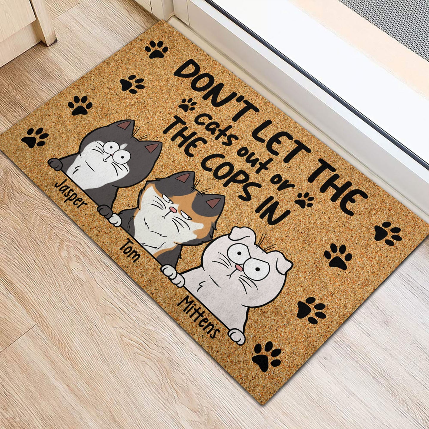 Personalized Cat Don't Let The Cat Out Or The Corp In Door Mat, Gift For Cat Lovers, Funny Gift For Cat Mom Cat Dad