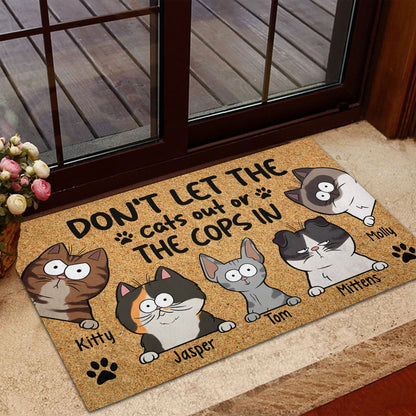 Personalized Cat Don't Let The Cat Out Or The Corp In Door Mat, Gift For Cat Lovers, Funny Gift For Cat Mom Cat Dad