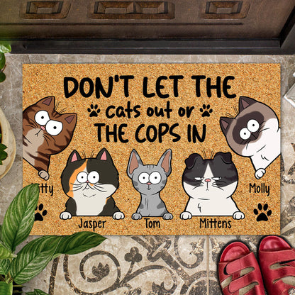 Personalized Cat Don't Let The Cat Out Or The Corp In Door Mat, Gift For Cat Lovers, Funny Gift For Cat Mom Cat Dad